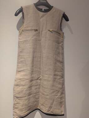 Céline Sleeveless Linen Shift Dress with Lambskin Leather Trim Size 34
